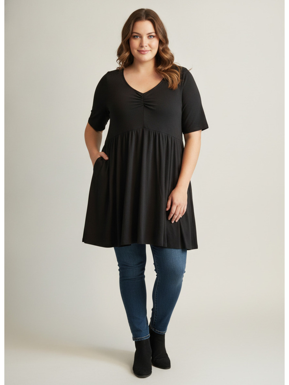 Torrid Super Soft Plush Black V-Neck Babydoll Tunic Dress Size 3X